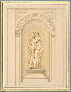 Dwie postacie i amorek otoczony późniejszą ramą architektoniczną autorstwa Parmigianino