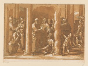 Święci Piotr i Jan uzdrawiają paralityka autorstwa Parmigianino (attributed to)