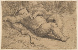 Śpiący Kupidyn, XVI wiek. autorstwa Parmigianino