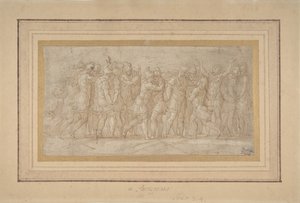 Rzymscy lub greccy wojownicy świętujący po zwycięstwie., 1503-40. autorstwa Parmigianino