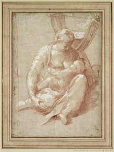 Dziewica siedząca na ziemi, karmiąca dziecko autorstwa Parmigianino