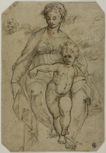 Dziewica z Dzieciątkiem (recto); Szkic Trzech Świętych i Szkic Karykatury (verso) autorstwa Parmigianino