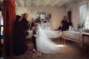 „Błogosławieństwo weselne” (ślub) Obraz Pascala Adolphe Jean Dagnan-Bouveret (Dagnan Bouveret) (1852-1929) 1880-1881 Muzeum Puszkina Moskwa autorstwa Pascal Adolphe Jean Dagnan Bouveret