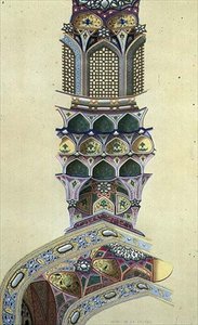 Fragment kopuły pawilonu ośmiu rajów, Isfahan, płyta 39-40 z „Modern Monuments of Persia”, grawerowana przez A. Levie