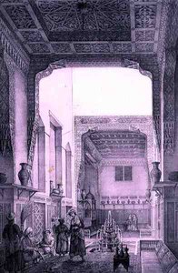 Wewnętrzny dziedziniec Ouatier-Hauch Kadan, z „Podróży Pittoresque” Persji, rytowany przez Emile Edmond Ollivier (1800-64) wydany przez Letronne, Paryż autorstwa Pascal Xavier (after) Coste