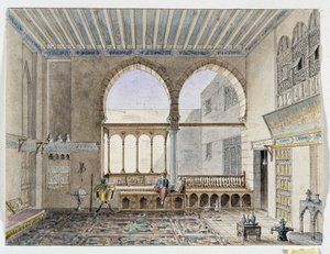 Widok wnętrza Pałacu Szejka Jabarti. Akwarela Pascal Coste (1787-1879) Muzeum Archeologii Śródziemnomorskiej, Marsylia