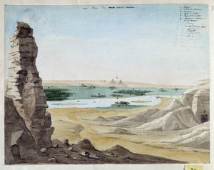 Widok z góry Kattan. Egipt. 1818 Rysunek Pascala Coste (1787-1879) Muzeum Archeologii Śródziemnomorskiej, Marsylia autorstwa Pascal Xavier (after) Coste