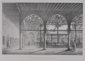 Widok wnętrza Klasztoru Derwiszów w Kairze, z "Zabytków i budowli Kairu", rytowany przez Emile Edmond Ollivier (1800-64), wydany przez Letronne, Paryż, 1829.