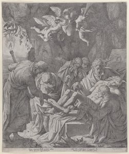 Chrystus złożony do grobu, podczas gdy Dziewica stoi za plecami płacząc, 1600-30., 1600-30. autorstwa Pasquale Ottino