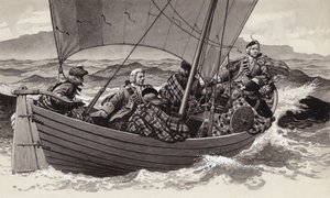 Bonnie Prince Charlie wyrusza na wyspę Skye (gwasz na papierze)