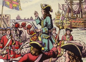 Król Wilhelm III lądujący w Carrickfergus (gwasz na papierze)