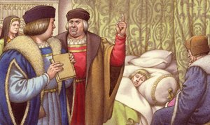 Książę Artur umiera wkrótce po ślubie z Katarzyną Aragońską (gwasz na papierze)