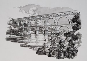 Akwedukt rzymski (gwasz na papierze)