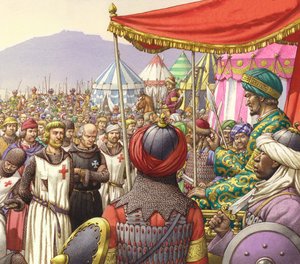 Saladyn nakazuje egzekucję 200 templariuszy i szpitalników (gwasz na papierze)