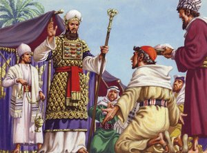 Trzej mędrcy pytający Heroda: "Gdzie jest Dziecię, które narodziło się, aby być Królem Żydów" (gwasz na papierze)