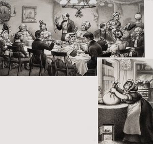 Wiktoriański stół jadalny (gwasz na papierze)