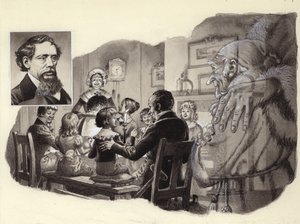 Opowieść wigilijna Charlesa Dickensa (gwasz na papierze)