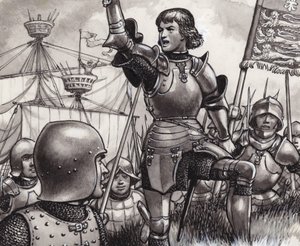 Edward, hrabia March, lądujący w Ravenspur w 1471 roku (gwasz na papierze)