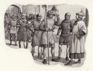Piechurzy z XIV wieku (gwasz na papierze)