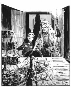 Ilustracja do "Wielkich oczekiwań" Charlesa Dickensa (pióro i tusz)