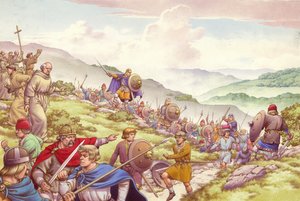 Król Aethelfrith wysyła żołnierza na rzeź dwustu mnichów (gwasz na papierze)
