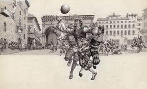Gra w piłkę nożną we Florencji (gwasz na papierze)
