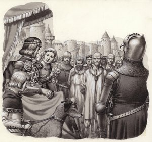 Sześciu dzielnych mieszczan z Calais przed egzekucją (gwasz na papierze) autorstwa Pat (1907 95) Nicolle