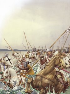 Krzyżacy spadają przez lód zamarzniętego jeziora Peipus (gwasz na papierze)