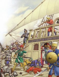 Rycerze św. Jana przejęli najlepszy turecki galeon, Sułtanę (gwasz na papierze)