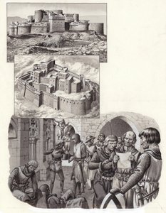 Twierdza Krak des Chevaliers (gwasz na papierze)
