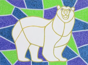 Niedźwiedź polarny na witrażu autorstwa Pat Scott