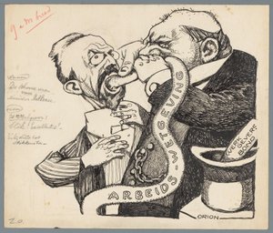 Minister Aalberse i pracodawca Czyste pióra ministra Aalberse (tytuł na obiekcie) autorstwa Patricq Kroon (signed by artist)