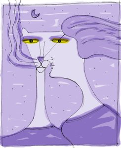 Strega del Tchesal (Chiesale): wiedźma, która zamienia się w kota, by szpiegować mężczyzn. Ilustracja autorstwa Patrizia La Porta. autorstwa Patrizia La Porta