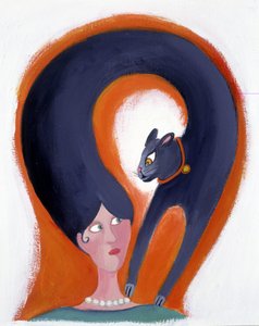 Kobieca fryzura zmieniająca się w kota - ilustracja autorstwa Patrizia La Porta autorstwa Patrizia La Porta