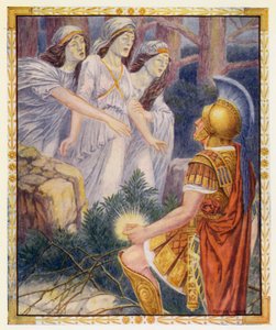 Perseusz i trzy szare kobiety (kolorowa litografia)