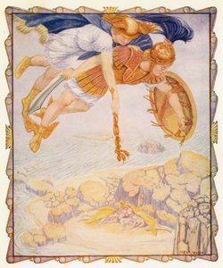 Perseusz widzi Gorgony (kolorowa litografia)