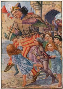 "Przestań, przestań!" Wołali ludzie: „On zabiera nasze dzieci!” (litografia kolorowa) autorstwa Patten Wilson