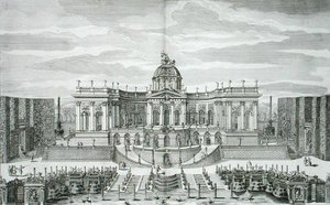 Wielka Grota i Ogród Fontann w Pałacu Książęcej Przyjemności i Ogrodach w Berlinie, rycina Johanna Augusta Corvinusa (1683-1738), wydana ok. 1711-16 (rycina)