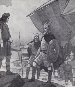 Bracia Hengist i Horsa przybywający do Ebbsfleet, Isle of Thanet, Kent, podczas inwazji Anglów, Sasów i Jutów w V wieku (lit)