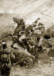 Śmierć Sir Edwarda Pakenhama, ilustracja z „Bitwy XIX wieku” Archibalda Forbesa, G.A. Henty i major Arthur Griffiths (lito) autorstwa Paul (after) Hardy