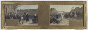 Szkic biura prefekta w Hôtel de Ville: Oddziały wychodzące podczas oblężenia Paryża w 1870 r. autorstwa Paul Albert Baudouin