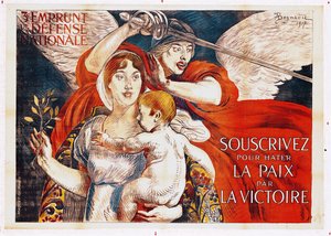 „Zapisz się do przyspieszonego pokoju przez zwycięstwo”, plakat do trzeciej pożyczki obrony narodowej, 1917 (kolorowy grawerunek)