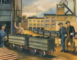 Szyb kopalni węgla w Wielkiej Brytanii (kolorowa litografia) autorstwa Paul B. Mann