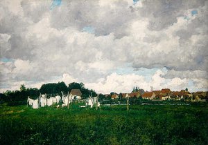 Meklemburgia, Pejzaż z Miasteczkiem Schwann nad Warnow autorstwa Paul Baum