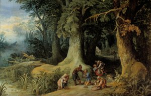 Atak bronią w lesie Grupa bandytów z autostrady. Obraz Paula Brila (Brill) (1554-1626)