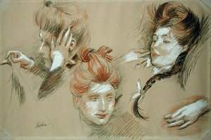 Study of Women (czerwono-czarna kreda wzmocniona bielą na papierze) autorstwa Paul Cesar Helleu