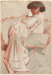 Kobieta (prawdopodobnie Madame Alice Hellu) patrząca na rysunek autorstwa Paul Cesar Helleu