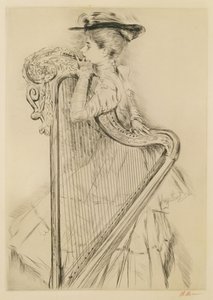 Kobieta z harfą (sucha igła) autorstwa Paul Cesar Helleu