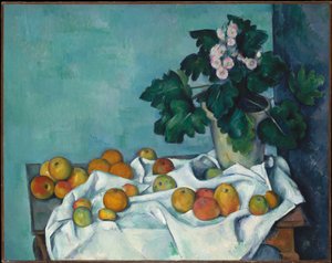 Martwa natura z jabłkami i doniczką pierwiosnków autorstwa Paul Cézanne