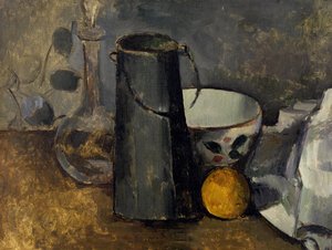 Martwa natura z karafką, puszką na mleko, miską i pomarańczą autorstwa Paul Cézanne